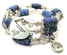 My Heart Belongs To A Pit Bull Blue Jean Beaded Wrap Bracelet