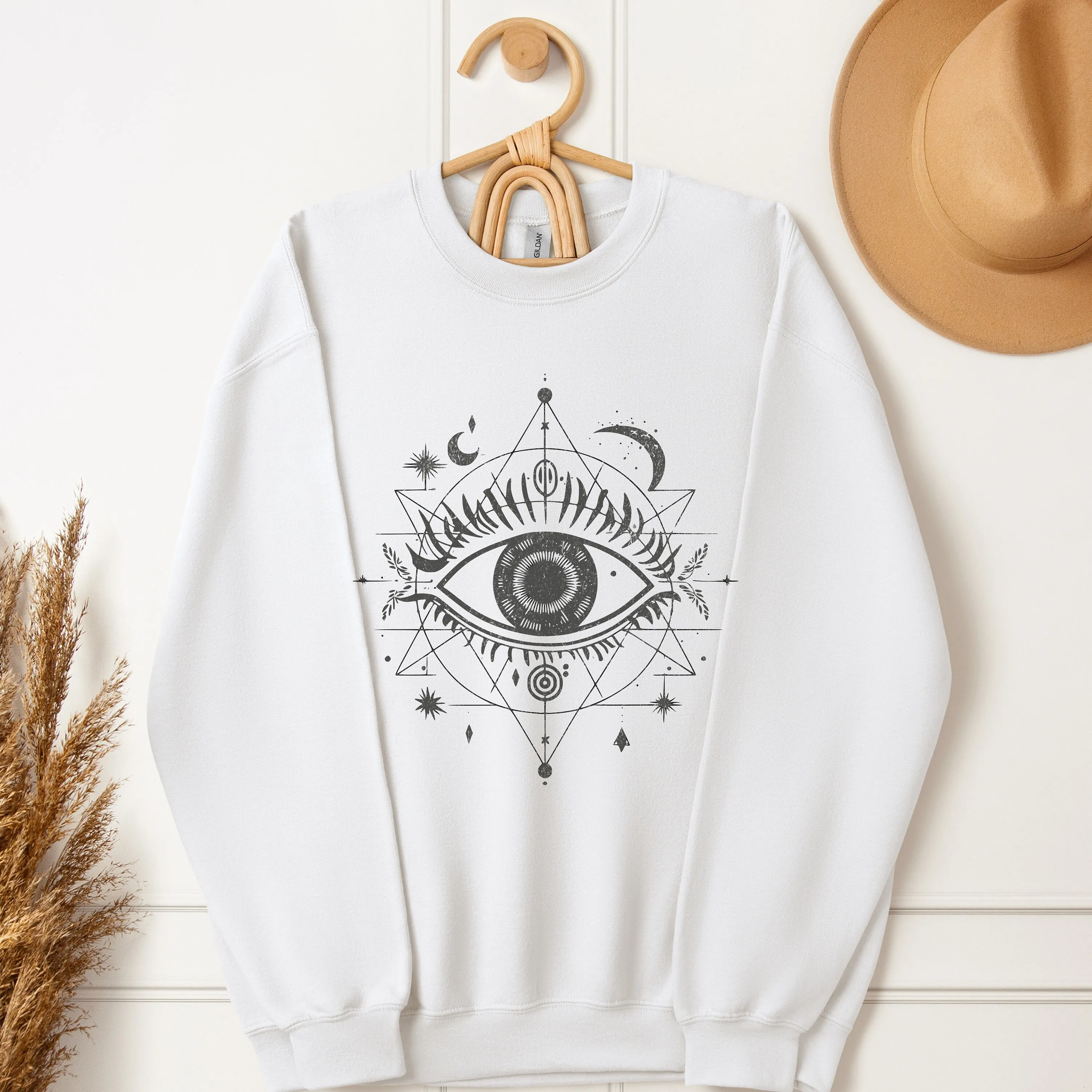 Mystical Eye Symbol Graphic T-Shirt, Esoteric All Seeing Eye Tee, Boho Occult Moon Phases Shirt, Mother's Day Sweatshirt