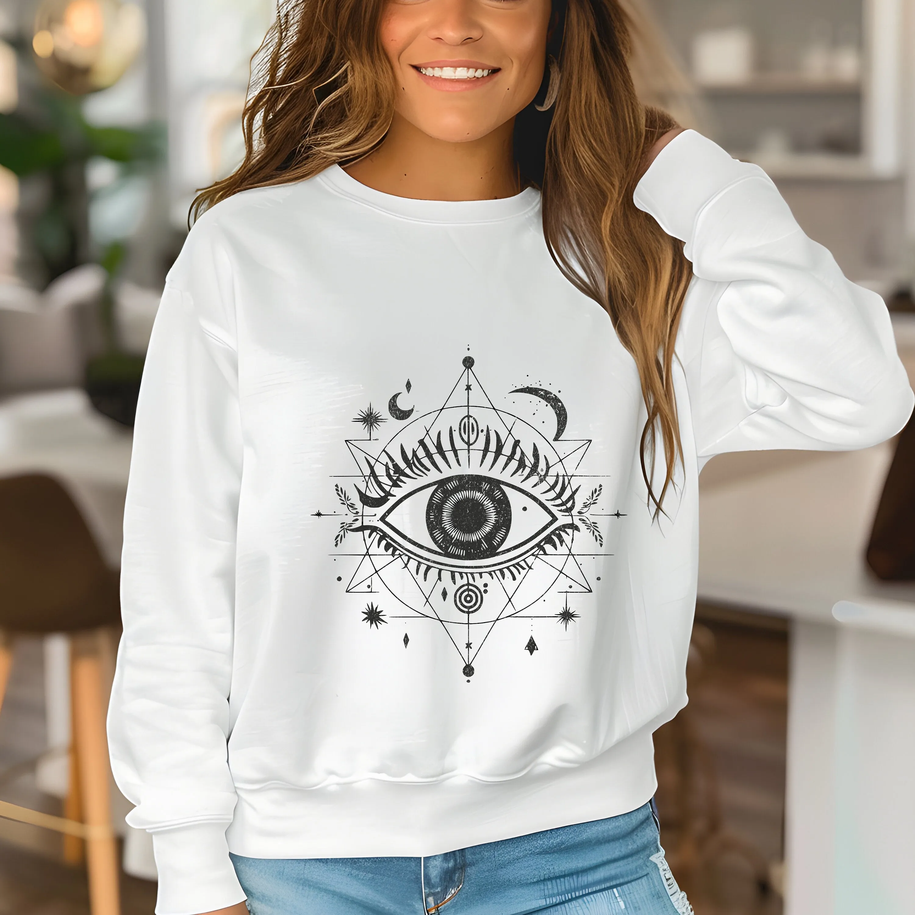 Mystical Eye Symbol Graphic T-Shirt, Esoteric All Seeing Eye Tee, Boho Occult Moon Phases Shirt, Mother's Day Sweatshirt