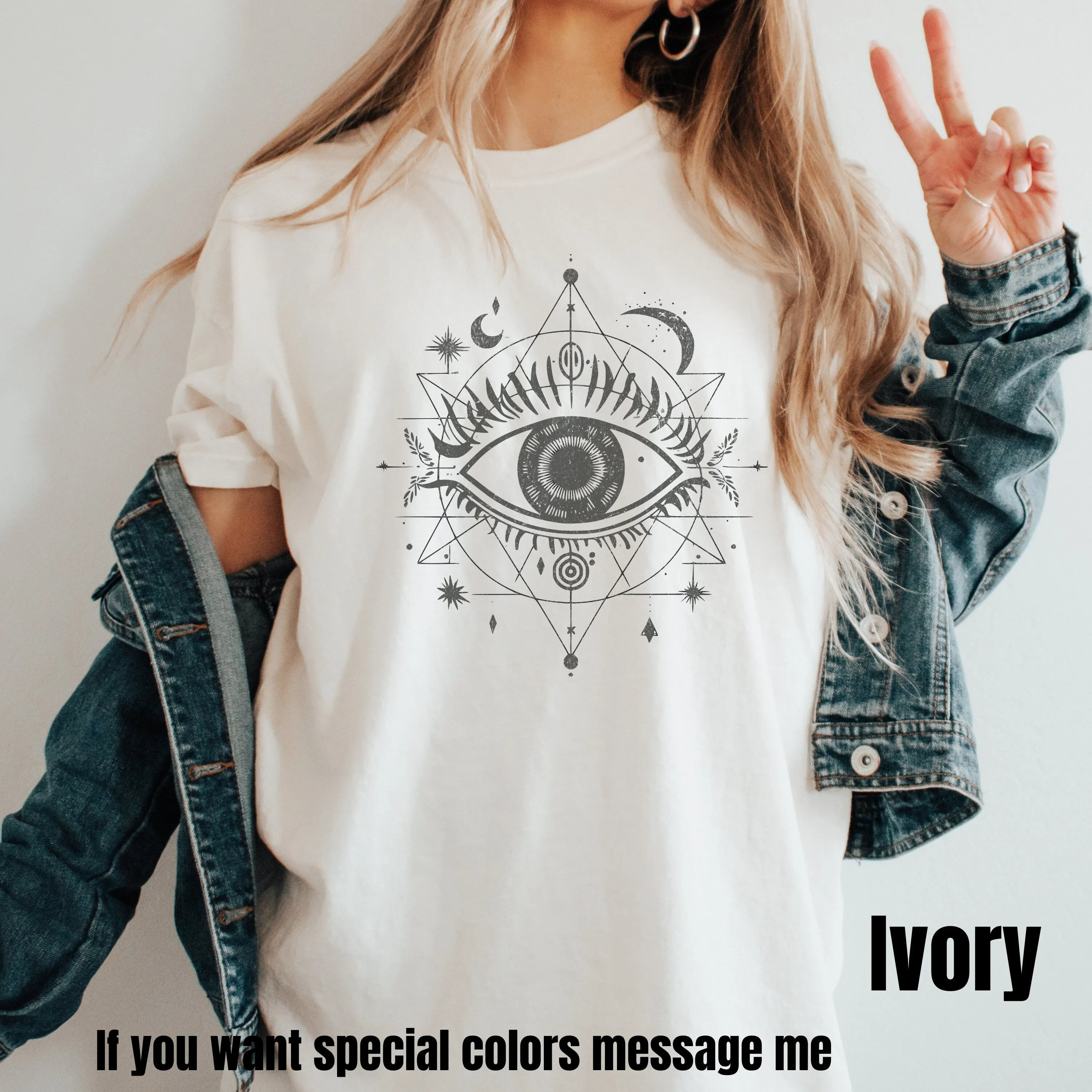 Mystical Eye Symbol Graphic T-Shirt, Esoteric All Seeing Eye Tee, Boho Occult Moon Phases Shirt, Mother's Day Sweatshirt