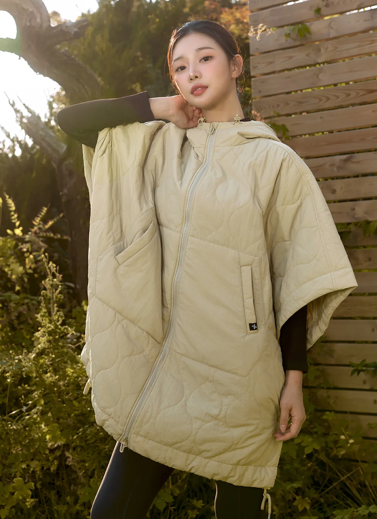 Nature Quilted Full-Zip Hoodie Poncho