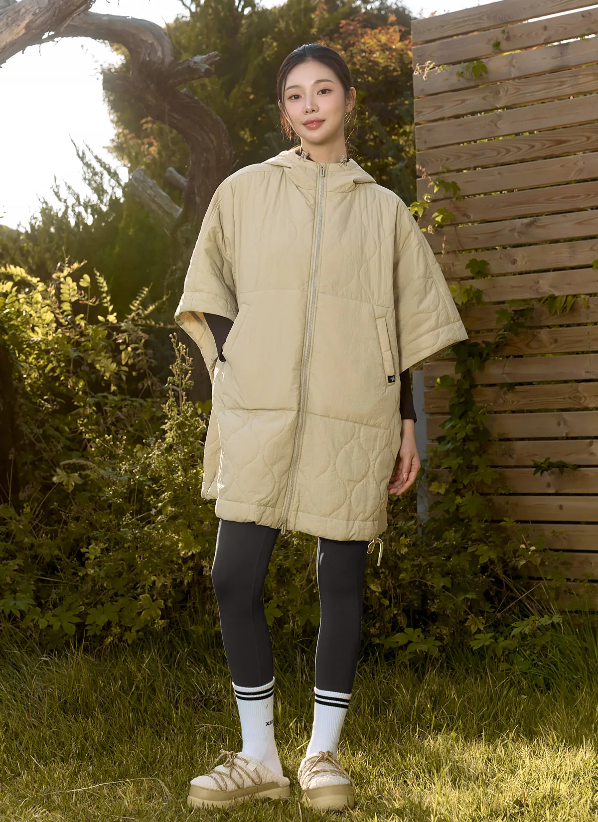 Nature Quilted Full-Zip Hoodie Poncho