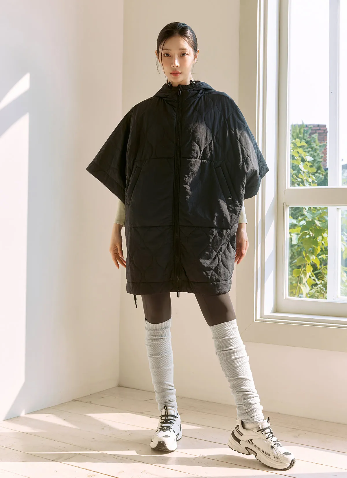 Nature Quilted Full-Zip Hoodie Poncho