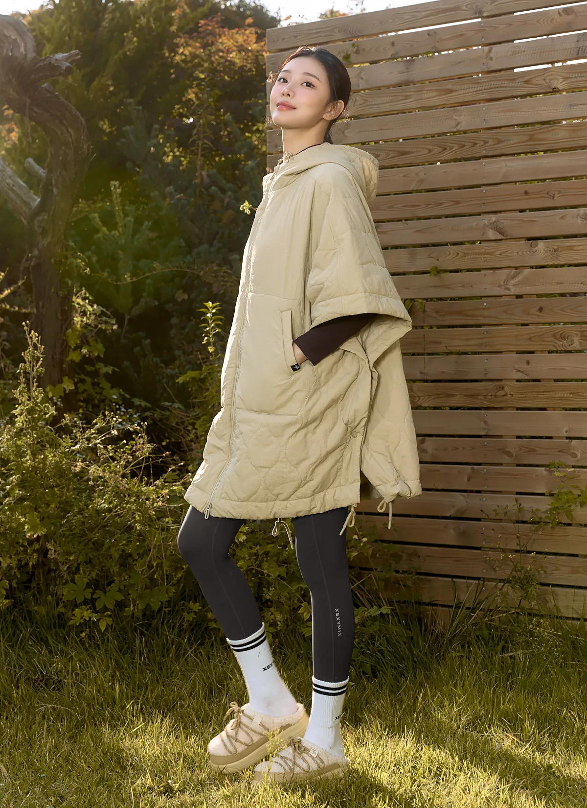 Nature Quilted Full-Zip Hoodie Poncho