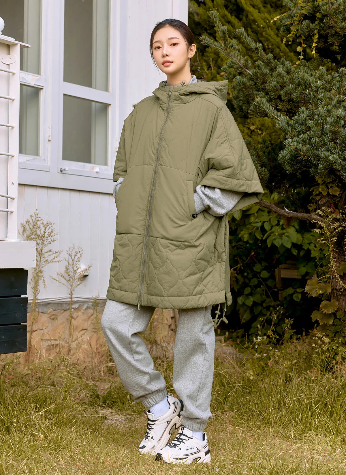 Nature Quilted Full-Zip Hoodie Poncho