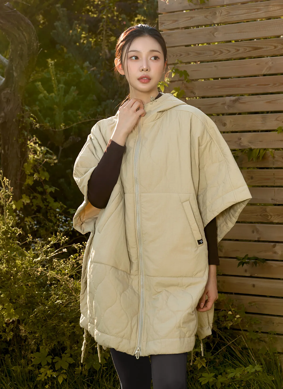 Nature Quilted Full-Zip Hoodie Poncho