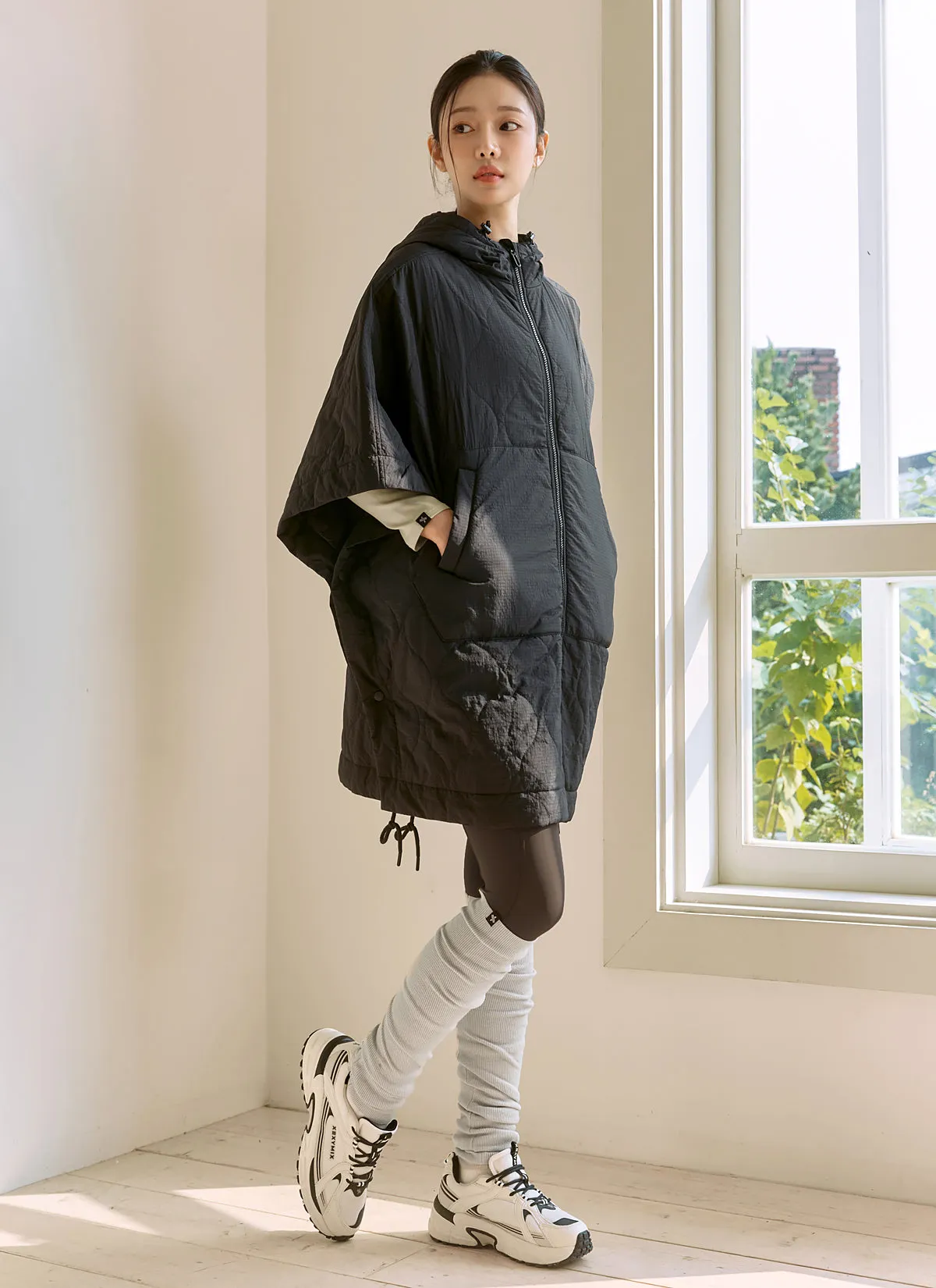 Nature Quilted Full-Zip Hoodie Poncho