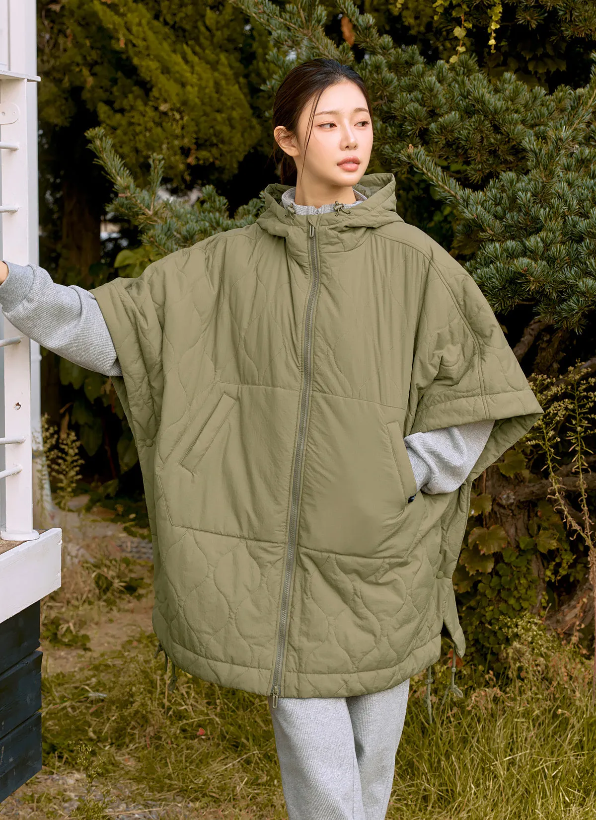 Nature Quilted Full-Zip Hoodie Poncho