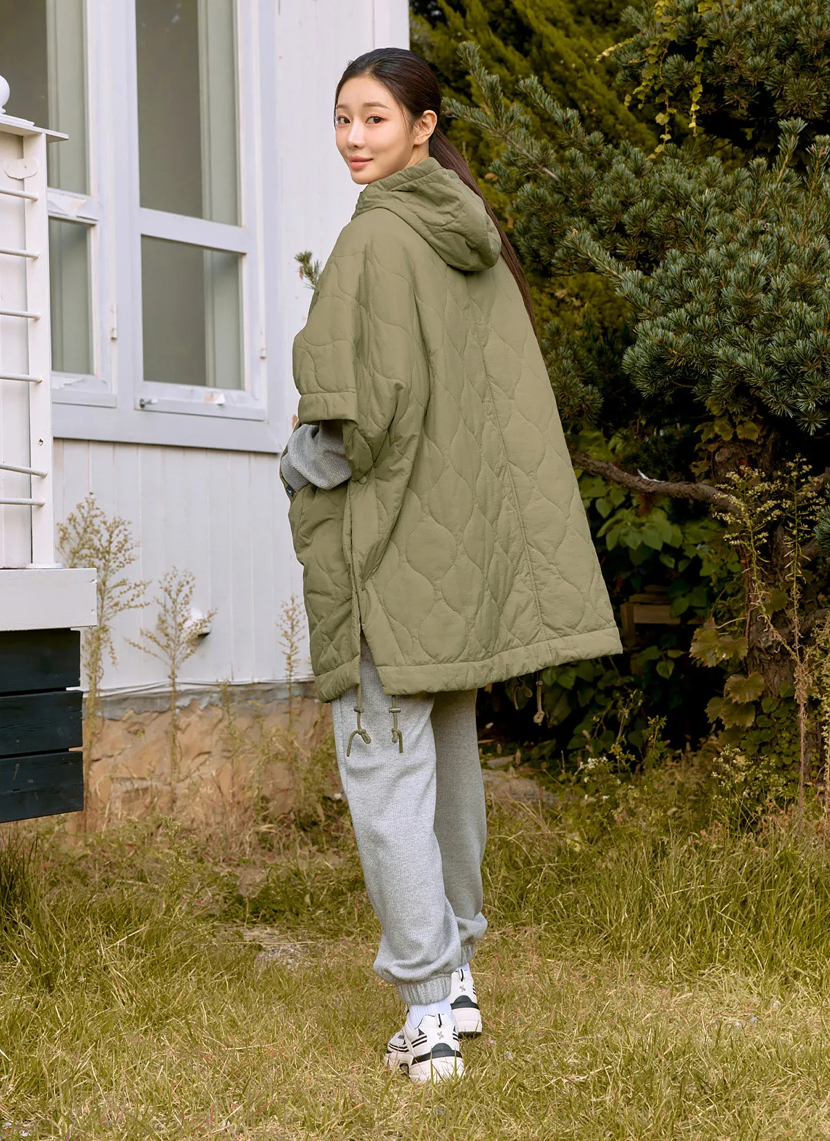 Nature Quilted Full-Zip Hoodie Poncho