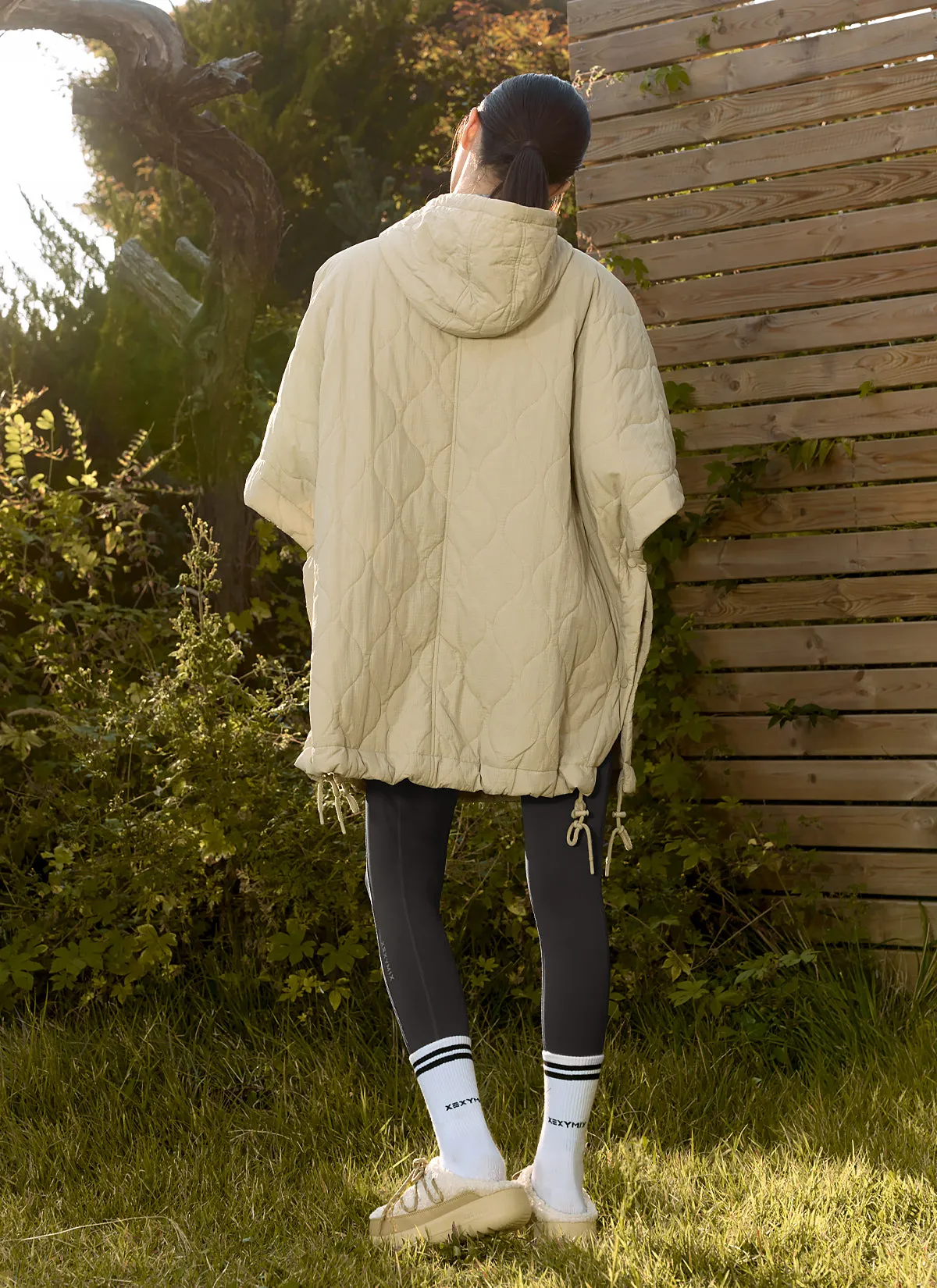 Nature Quilted Full-Zip Hoodie Poncho