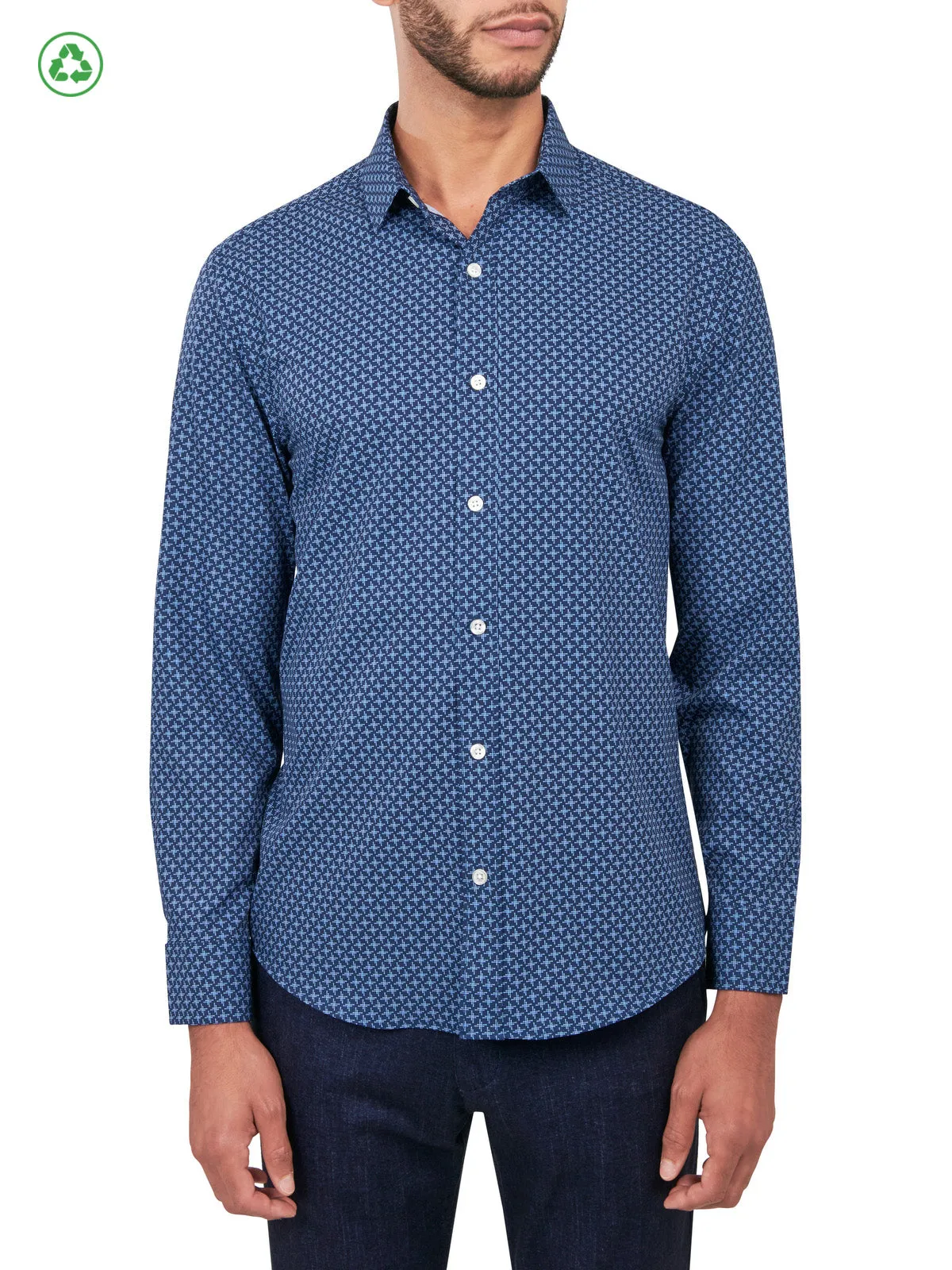 Navy Cross Hatch Long Sleeve Shirt