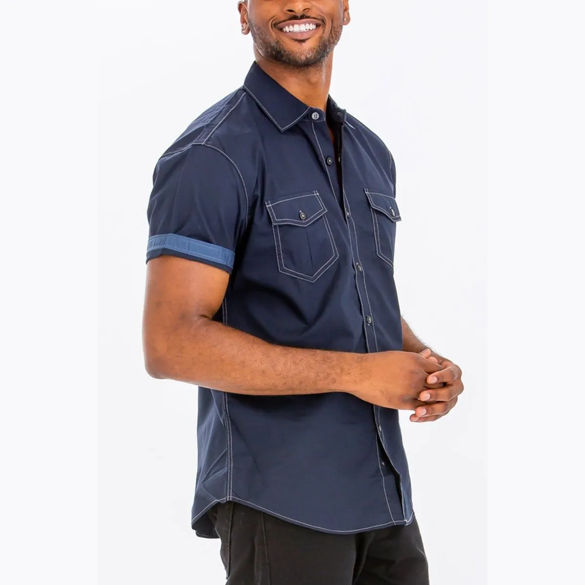 Navy Outline Stitch Two Pocket Shirt