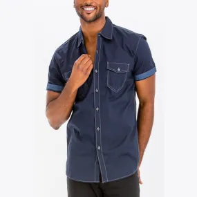 Navy Outline Stitch Two Pocket Shirt