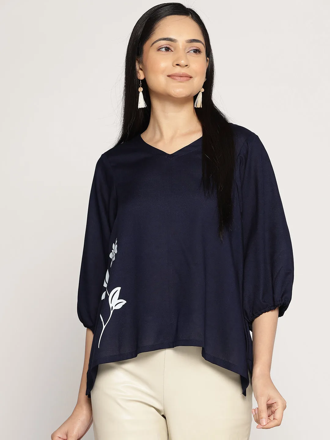 Navy Rayon Top - BotanicSplash