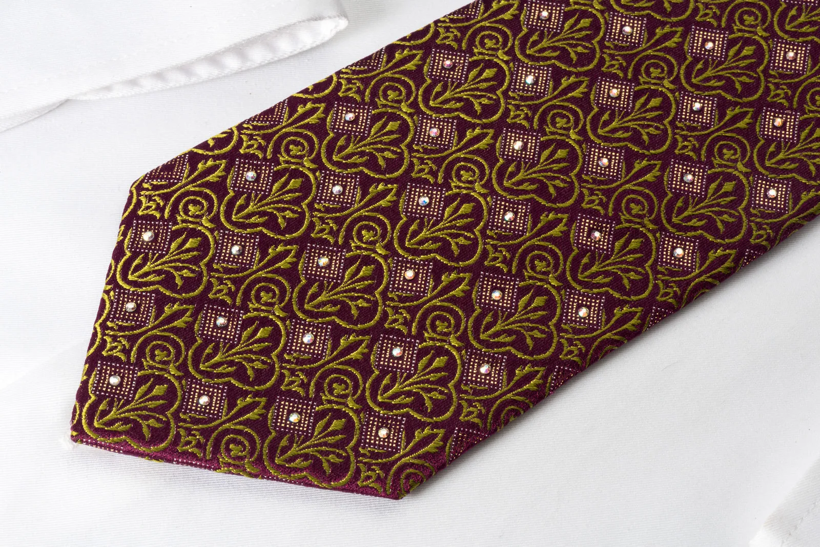 Nina Ricci Rhinestone Tie Green Cartouche On Burgundy With Gold Sparkles