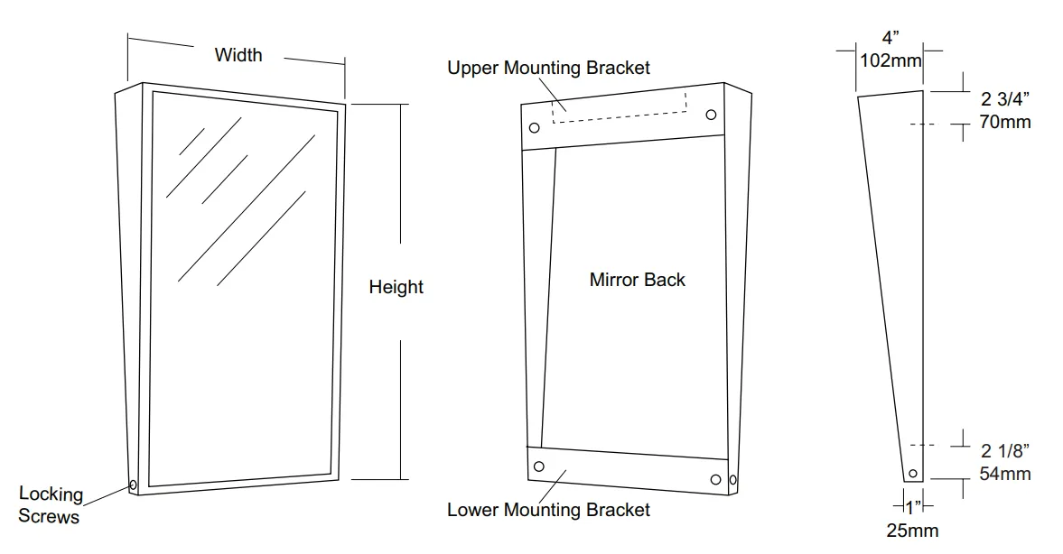 NOT AVAILABLE: A&J Washroom U704 Fixed Tilt Angle Frame Mirrors