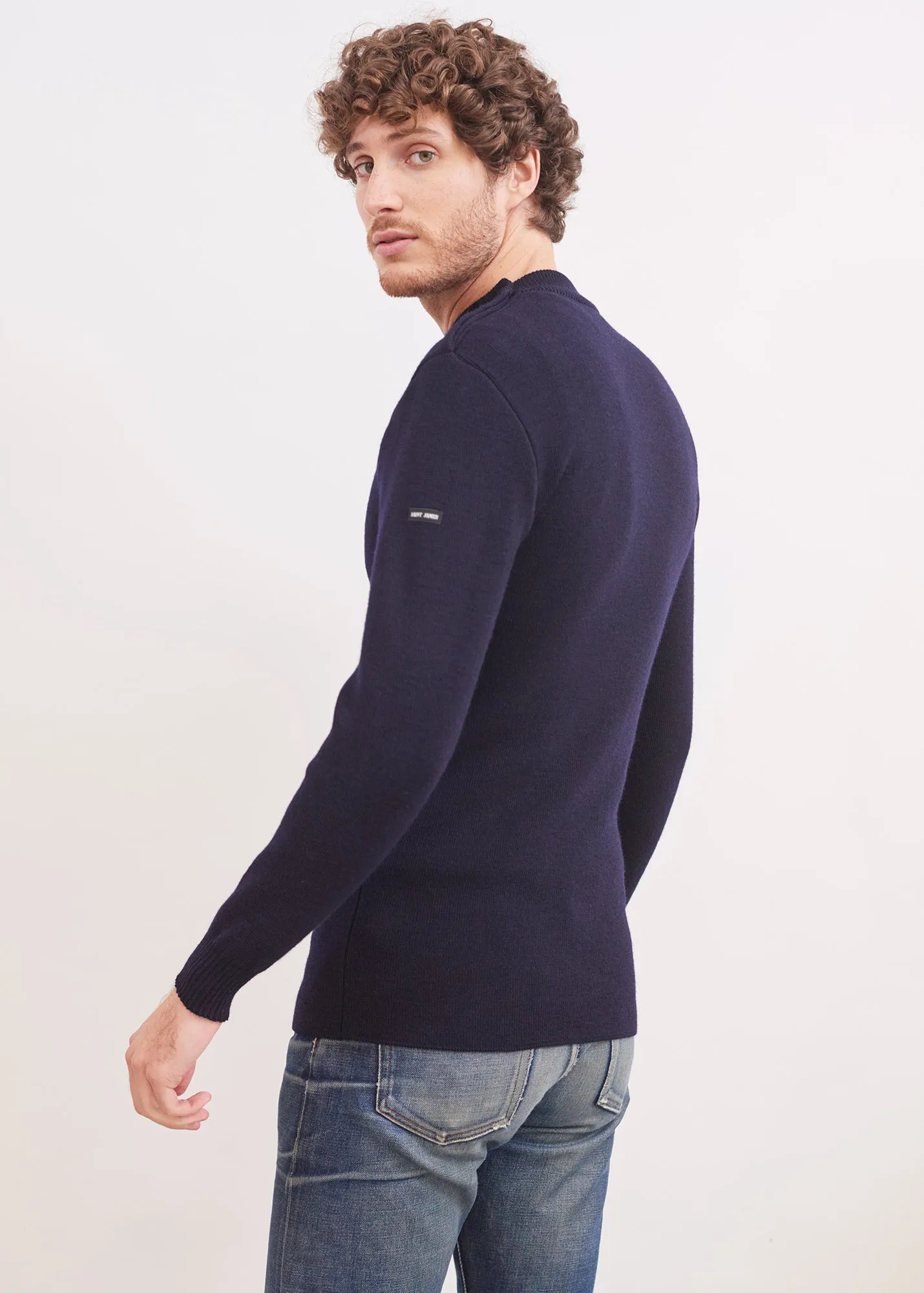 Officier sailor jumper - long body length, in pure new wool (MARINE)