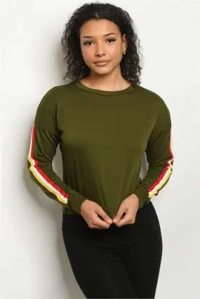 Olive Stripe Long Sleeve Top