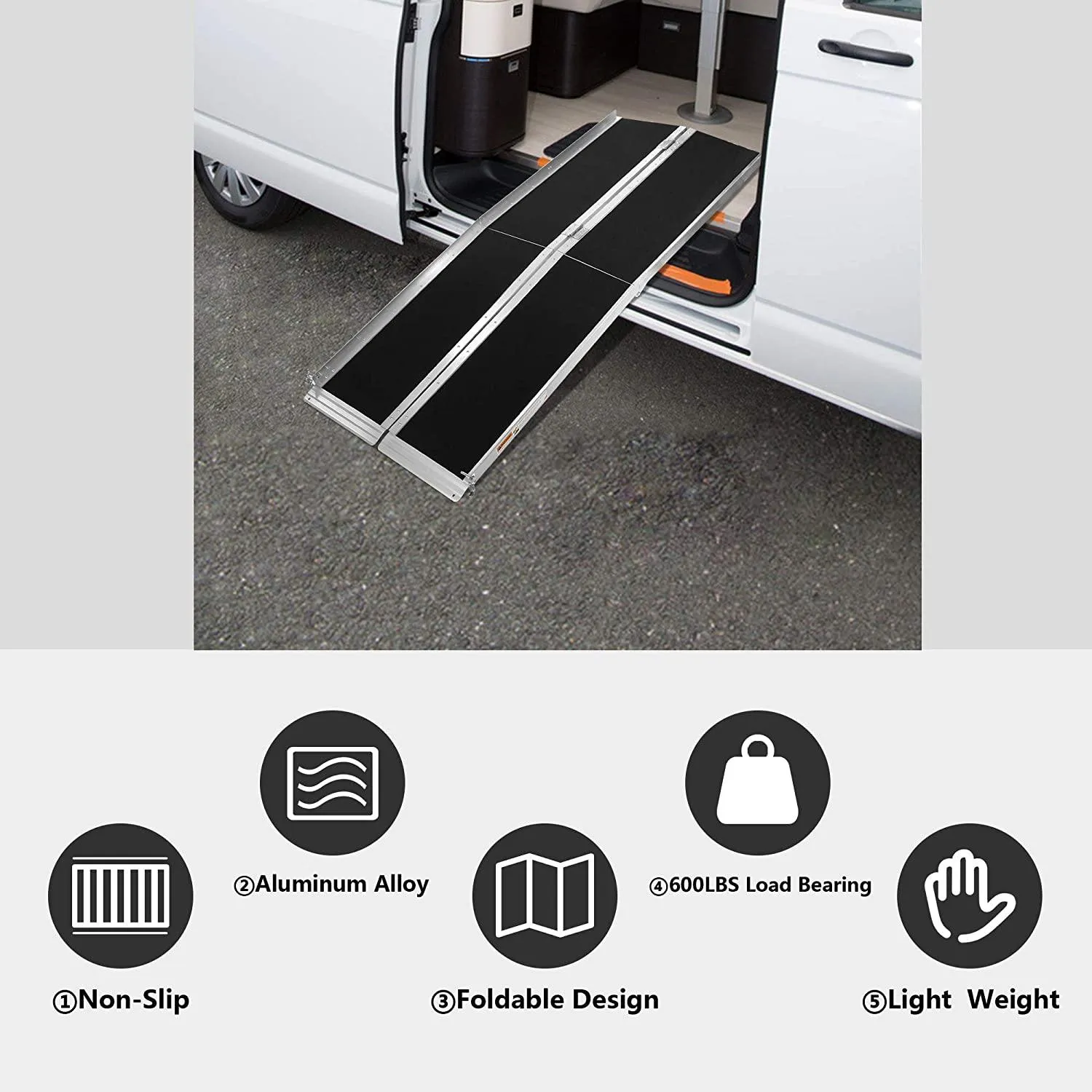 (Out of Stock) 6 ft. Multifold Aluminum Portable Wheelchair Ramp w/ Slip-Resistant Surface