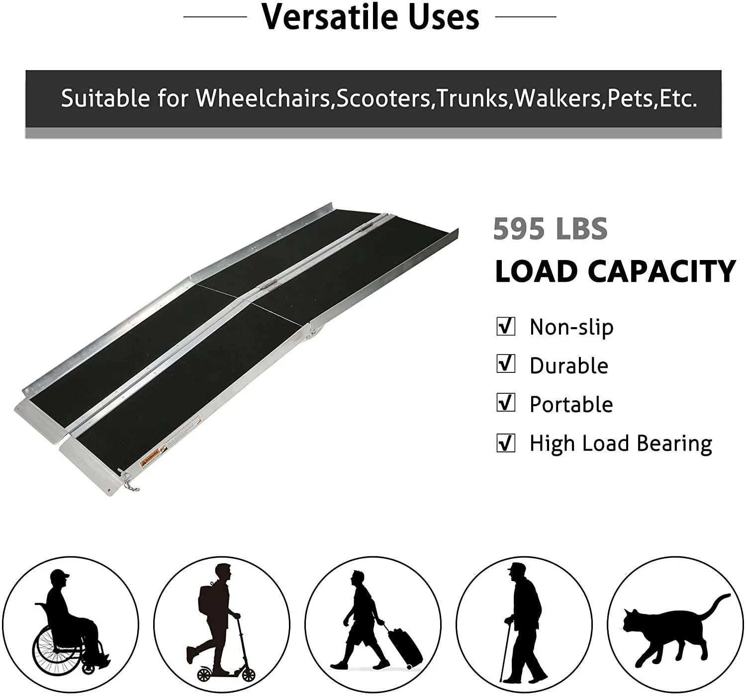 (Out of Stock) 6 ft. Multifold Aluminum Portable Wheelchair Ramp w/ Slip-Resistant Surface