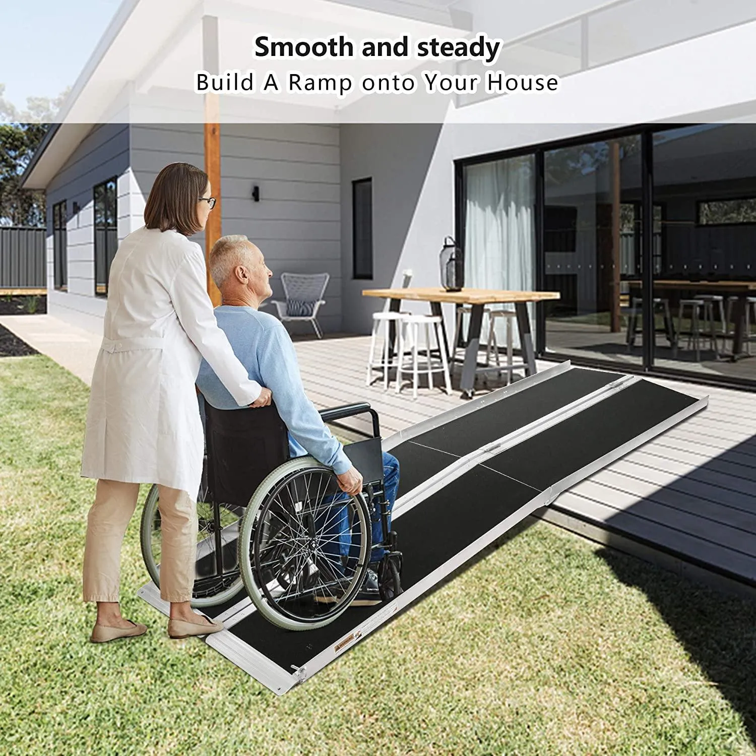 (Out of Stock) 6 ft. Multifold Aluminum Portable Wheelchair Ramp w/ Slip-Resistant Surface