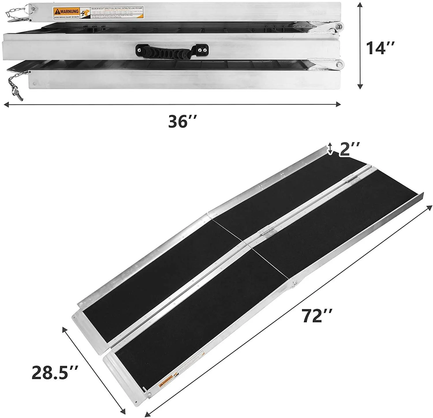 (Out of Stock) 6 ft. Multifold Aluminum Portable Wheelchair Ramp w/ Slip-Resistant Surface