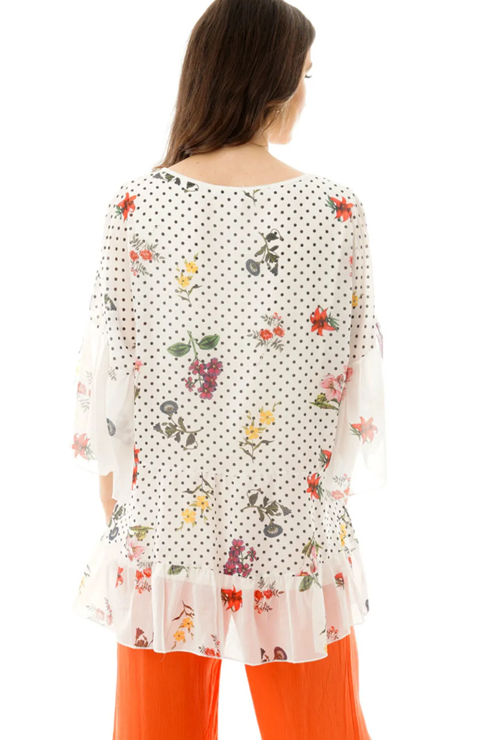 Oversized Floral And Polka Dot Print Floaty Top