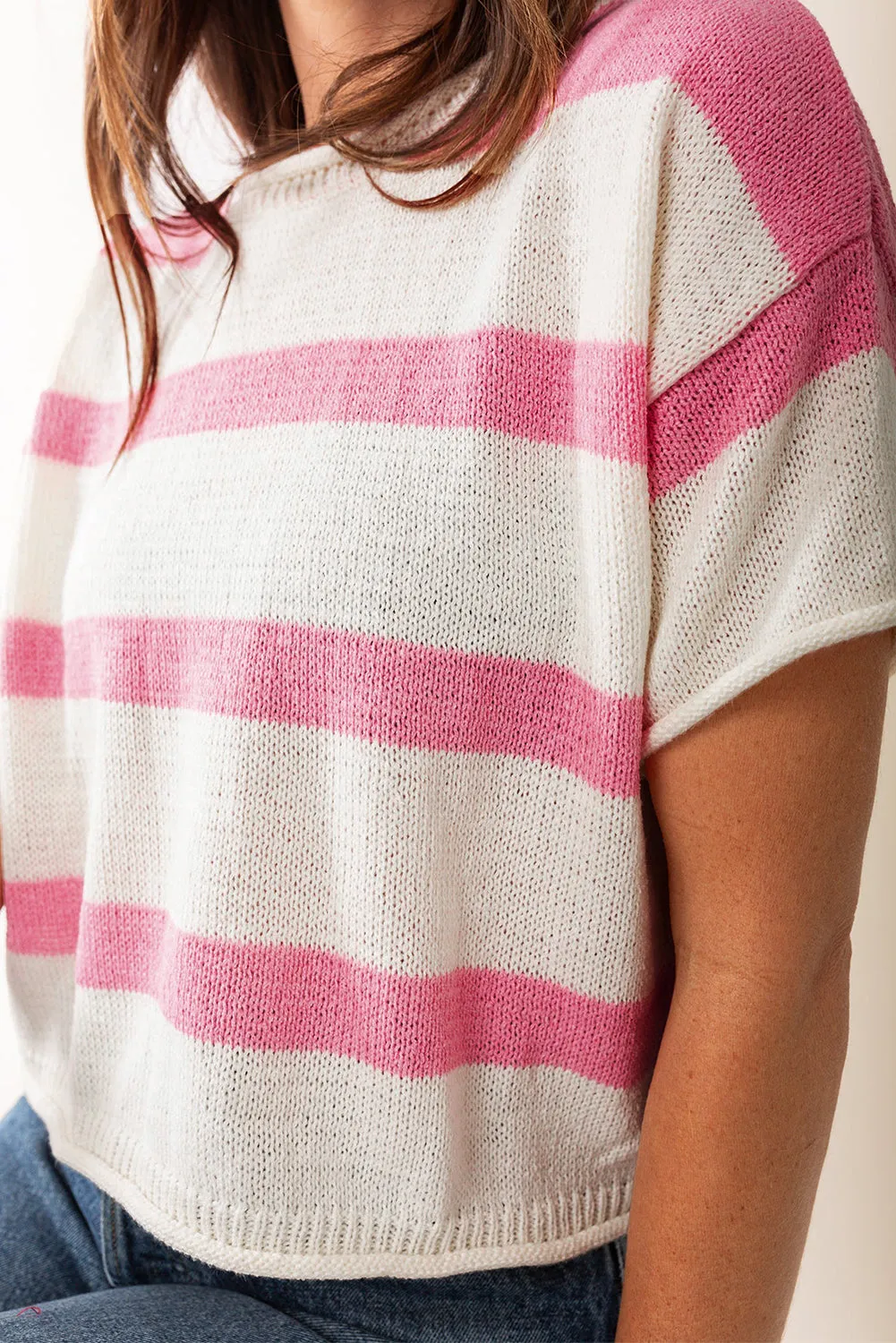 Pink Stripe Drop Sleeve Lightweight Knitted Top