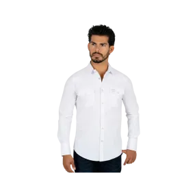 Platini Men's Western Snap Solid Dress White Shirt