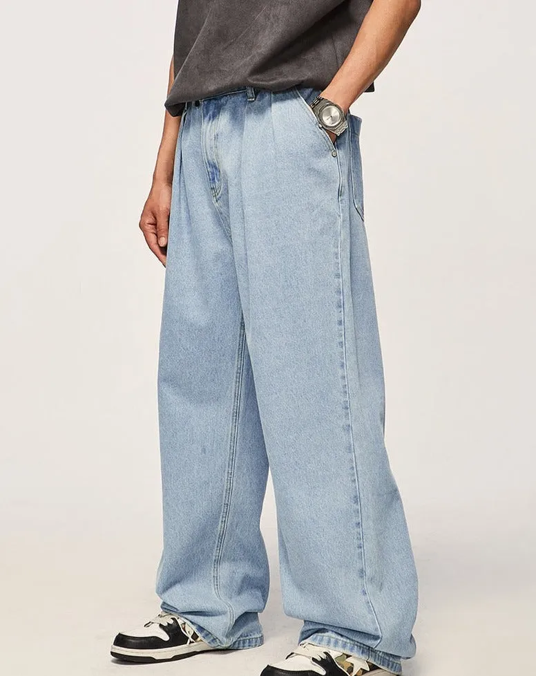 Pleat Front Wide Leg Jeans