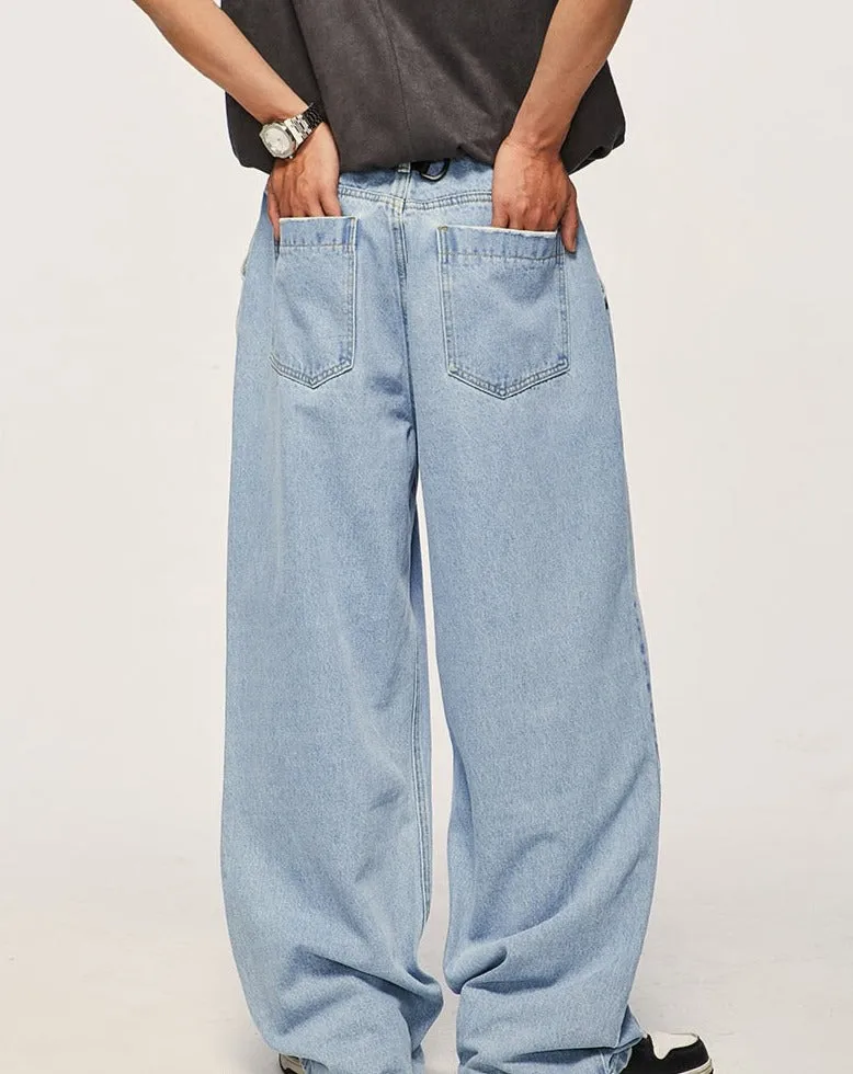 Pleat Front Wide Leg Jeans