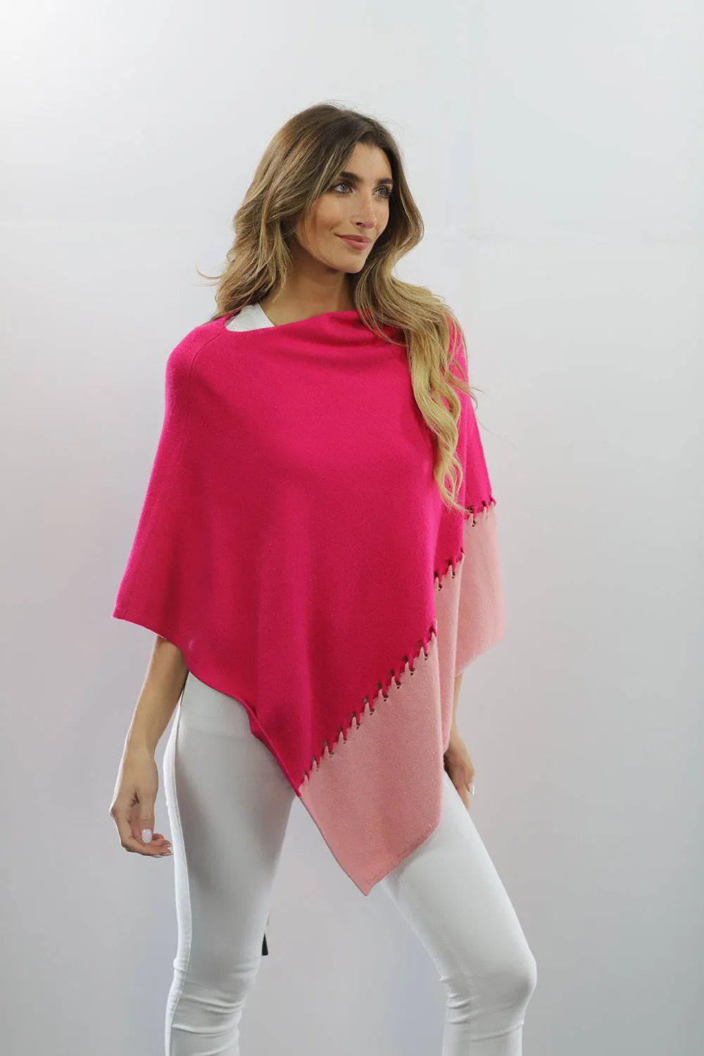 Poncho with Two Tone Detail - Rose/Pink