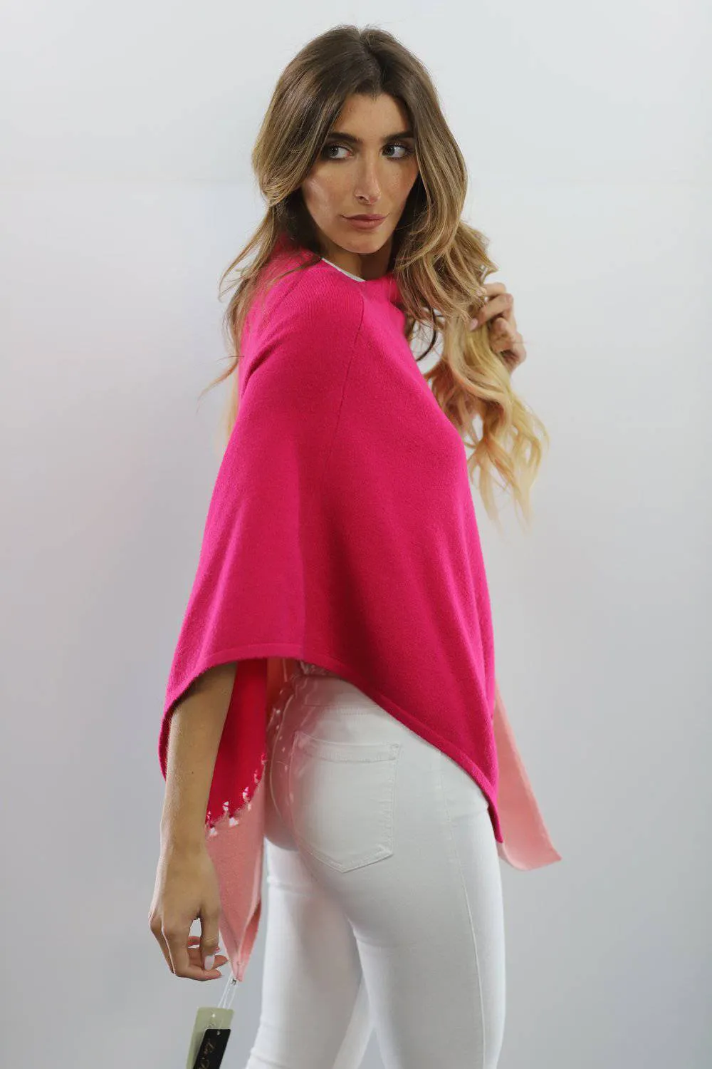 Poncho with Two Tone Detail - Rose/Pink