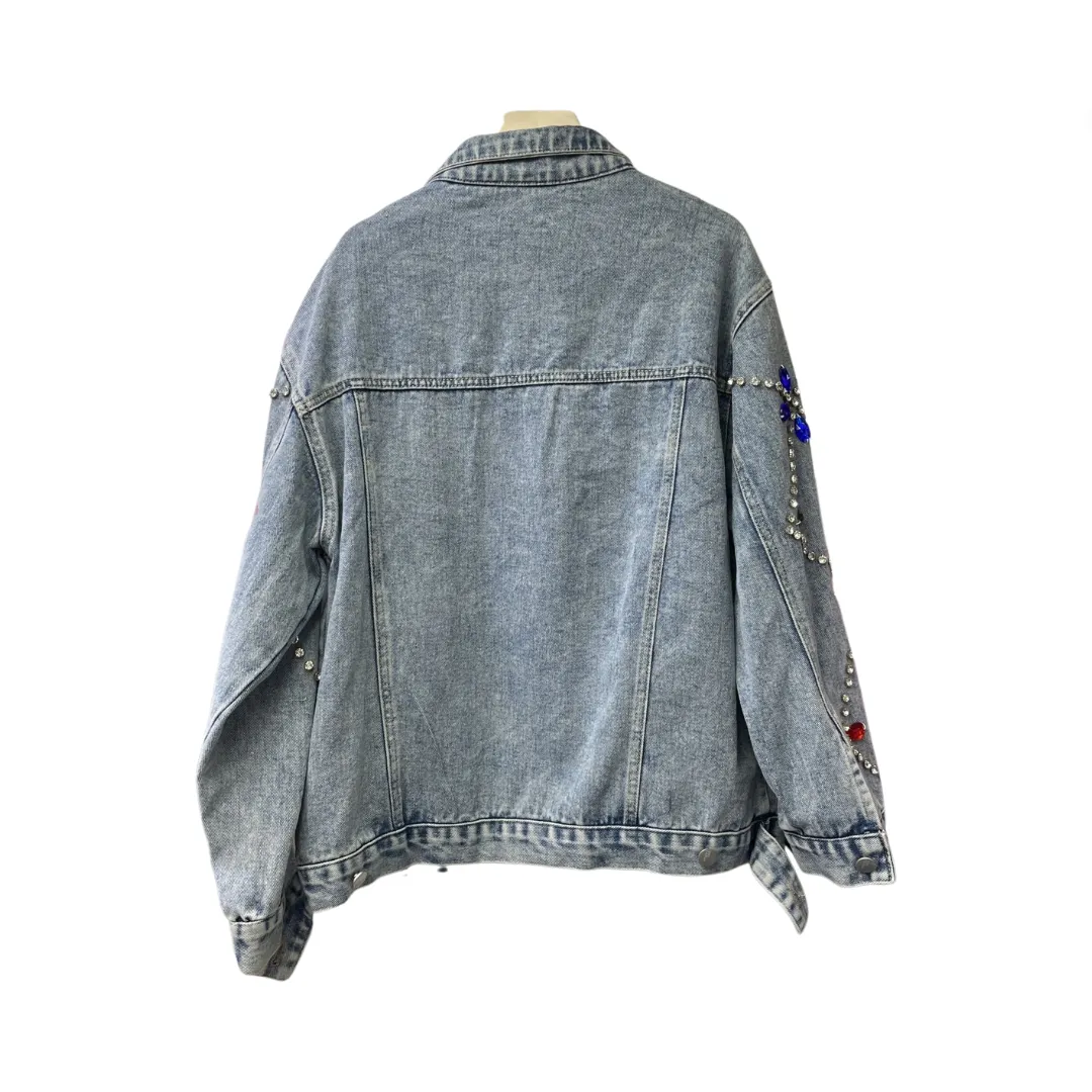 Pre Order: Nail Bead Inlaid Diamond Loose Denim Jacket