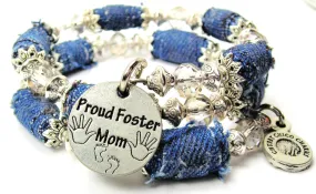 Proud Foster Mom Blue Jean Beaded Wrap Bracelet