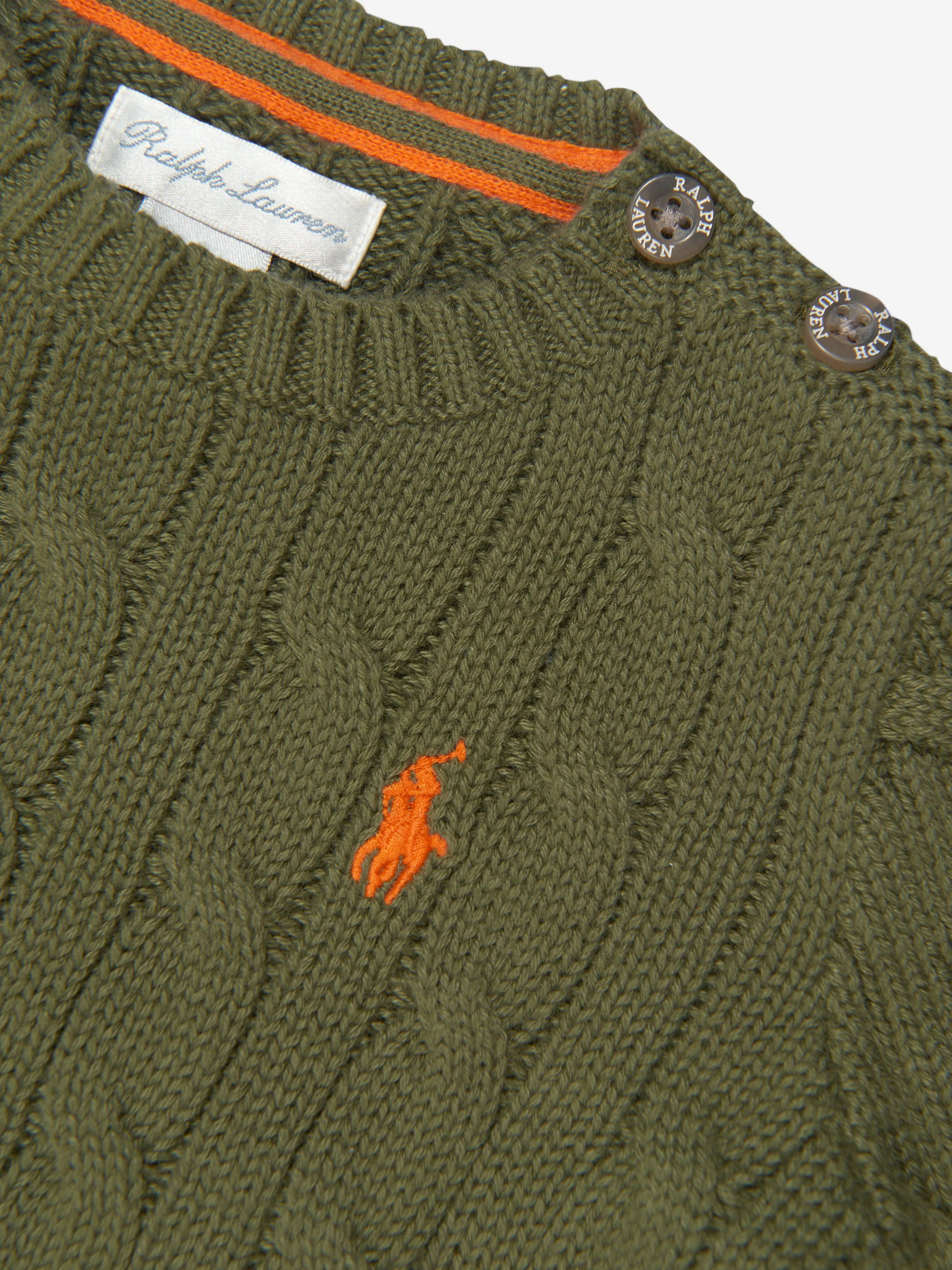 Ralph Lauren Baby Boys Cable Knit Sweater in Green