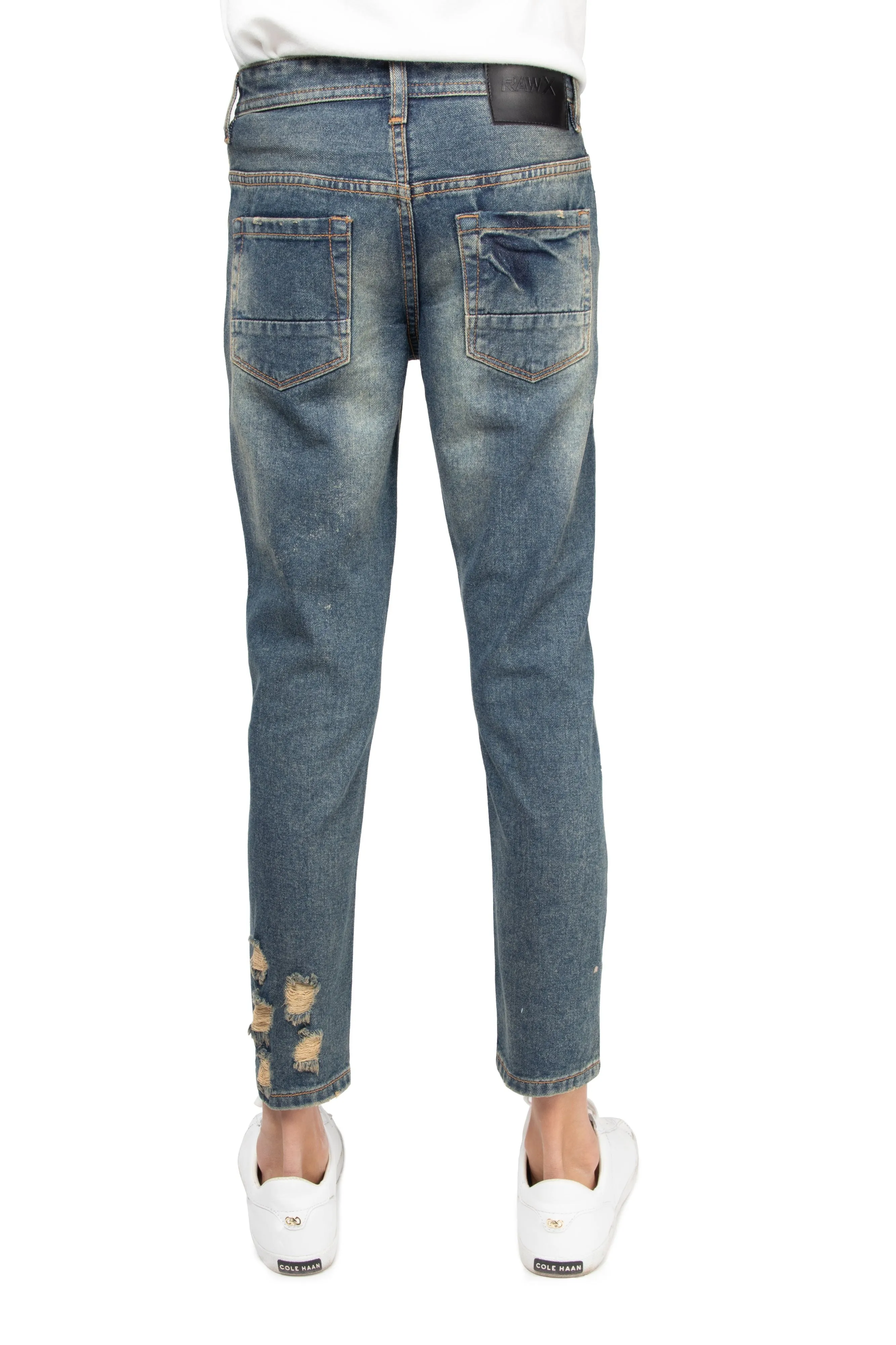 RAW X Boy's Skinny Fit Heavy Rip & Repair Denim Pants