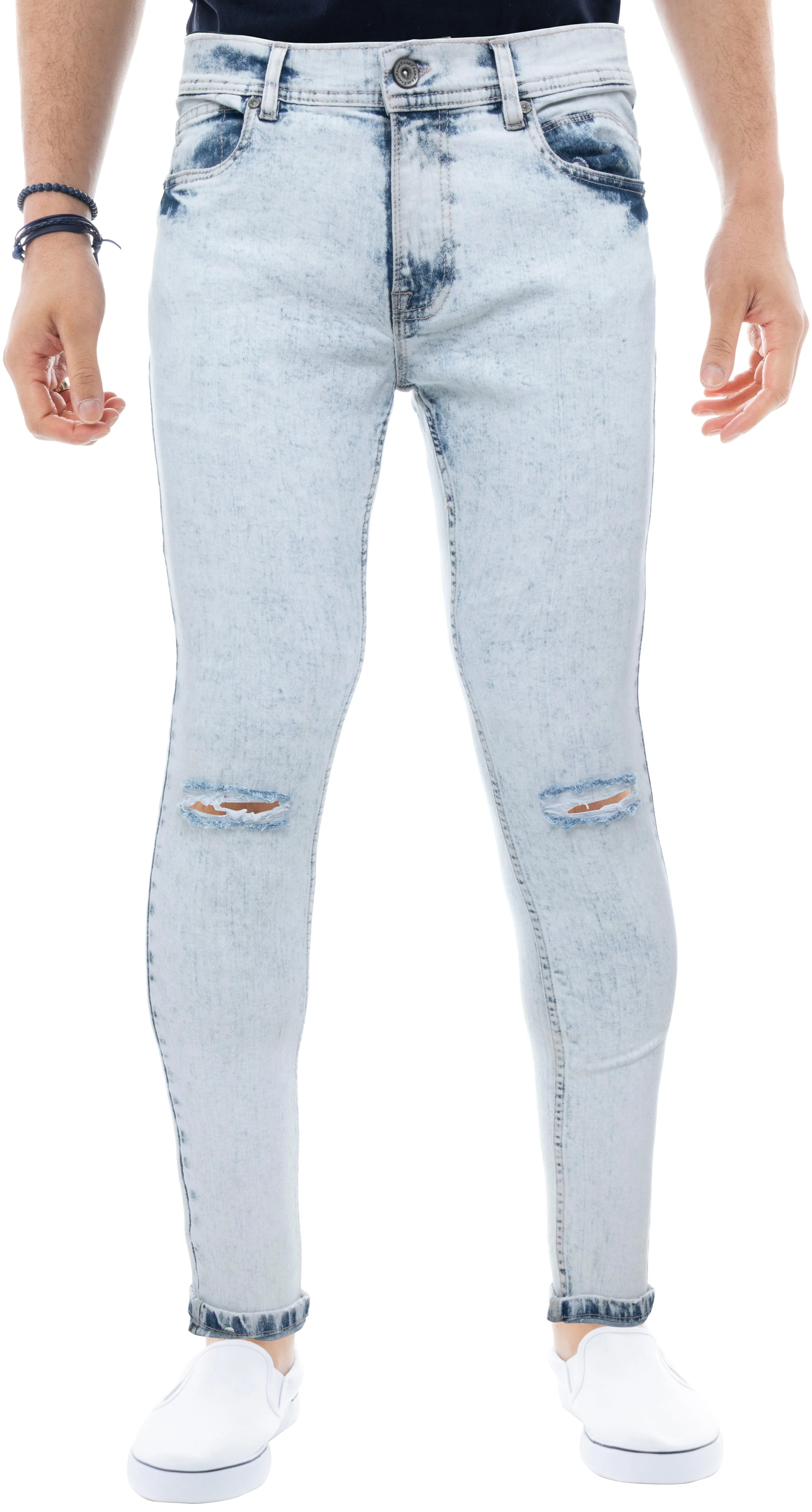 RAW X Men's Skinny Fit Distressed Washed Denim Stretch Jeans