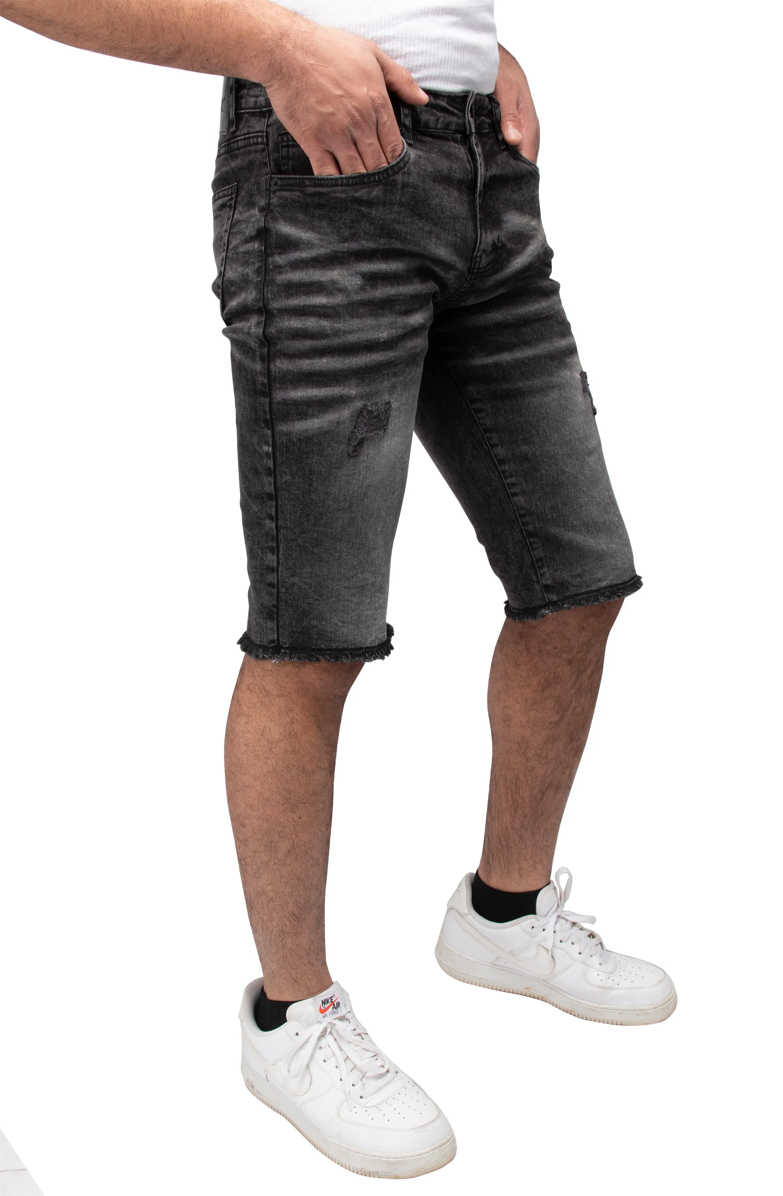 RAWX Men's Denim Shorts, Rips Distress Frayed Cut Off Slim Fit Jeans Short for Men