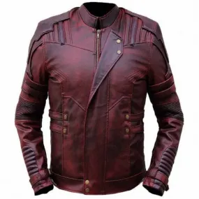 Red Distressed Biker Slim fit Leather Jacket for Men