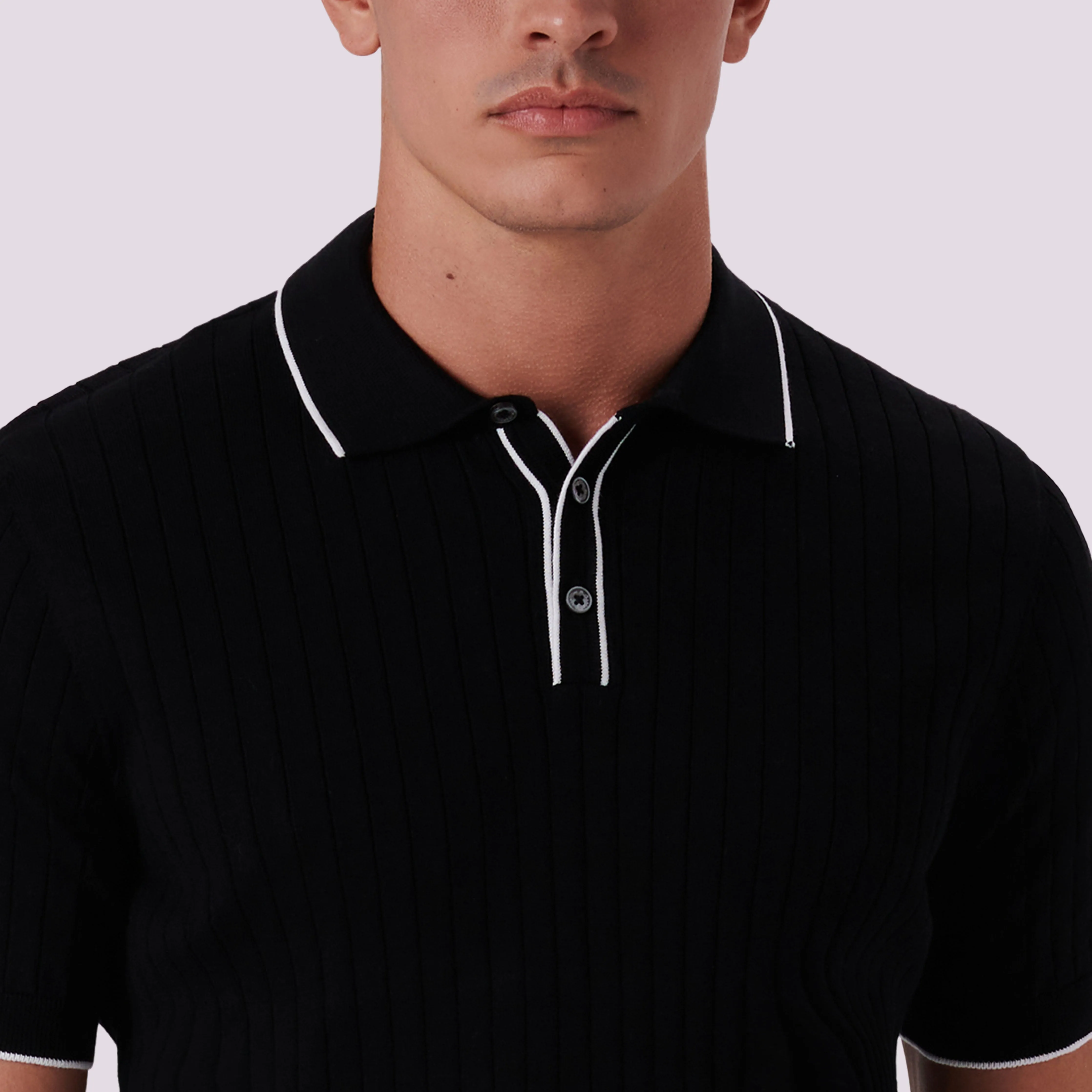 Rib Knit Short Sleeve Polo Sweater