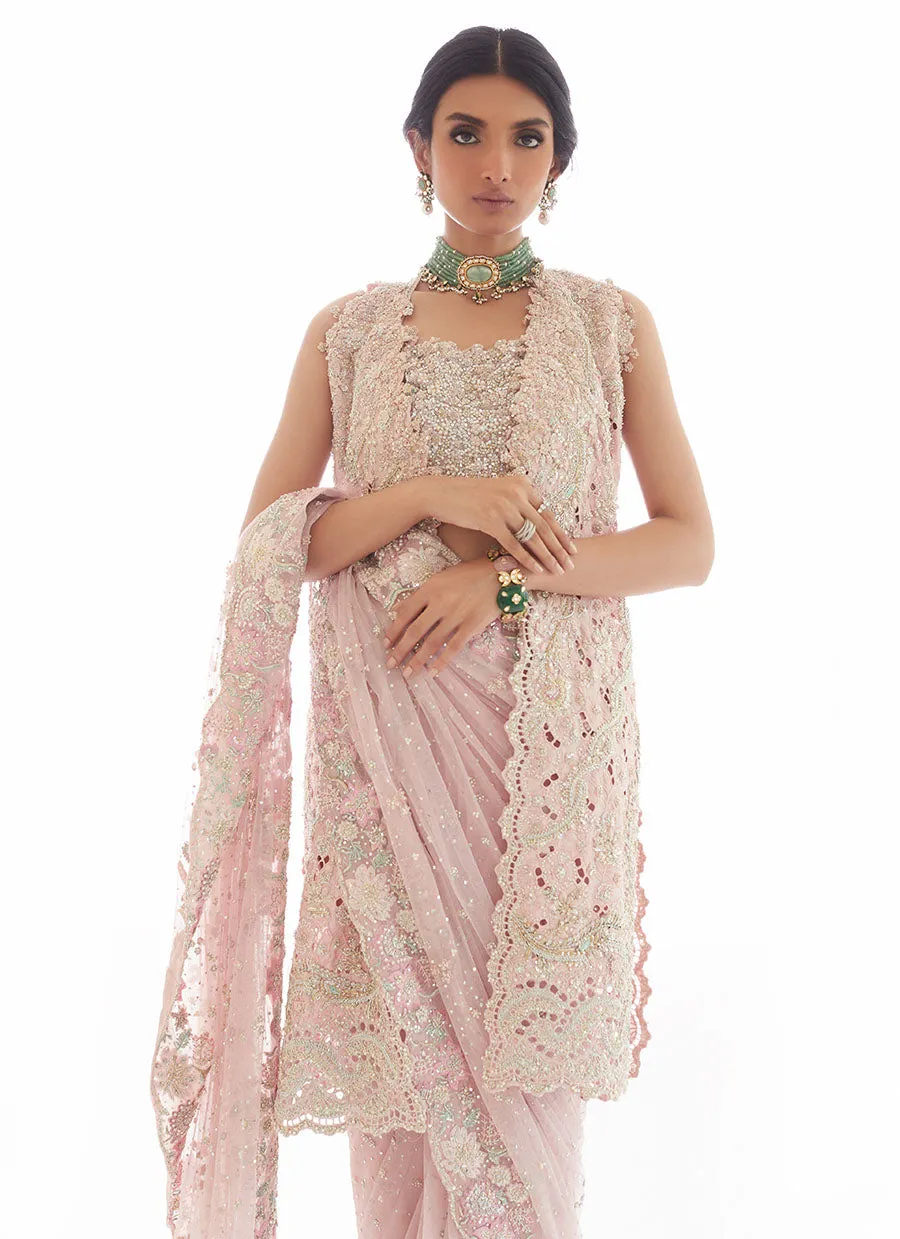 ROSA DREAMWEAVE SAREE WITH CUTWORK EMBELLISHED JACKET