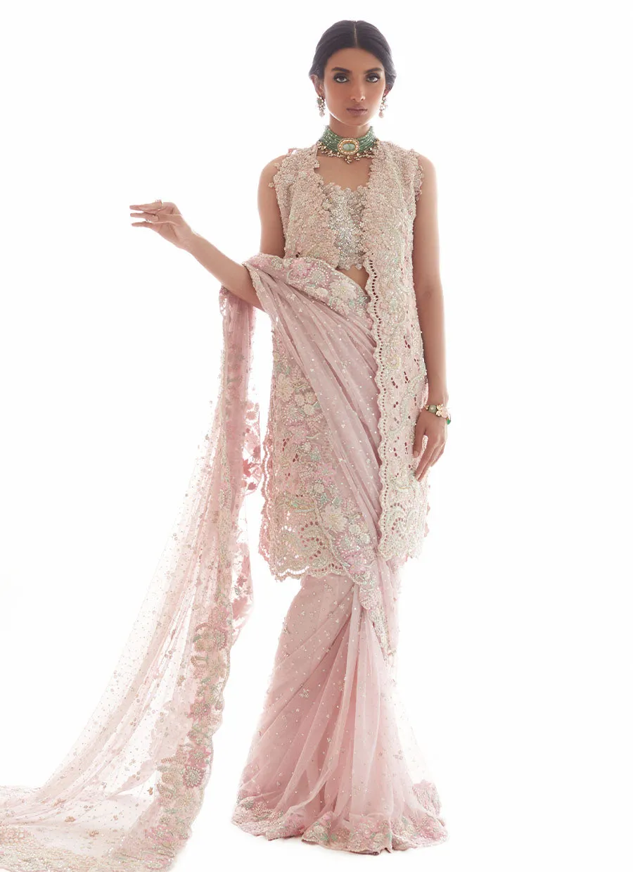 ROSA DREAMWEAVE SAREE WITH CUTWORK EMBELLISHED JACKET