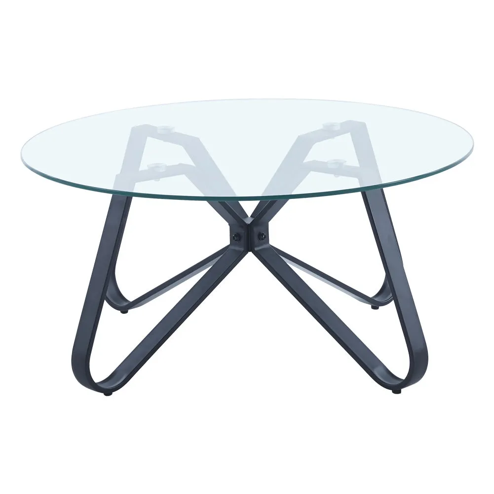 Round Coffee Table Glass Top Accent Table with Creative Metal Base