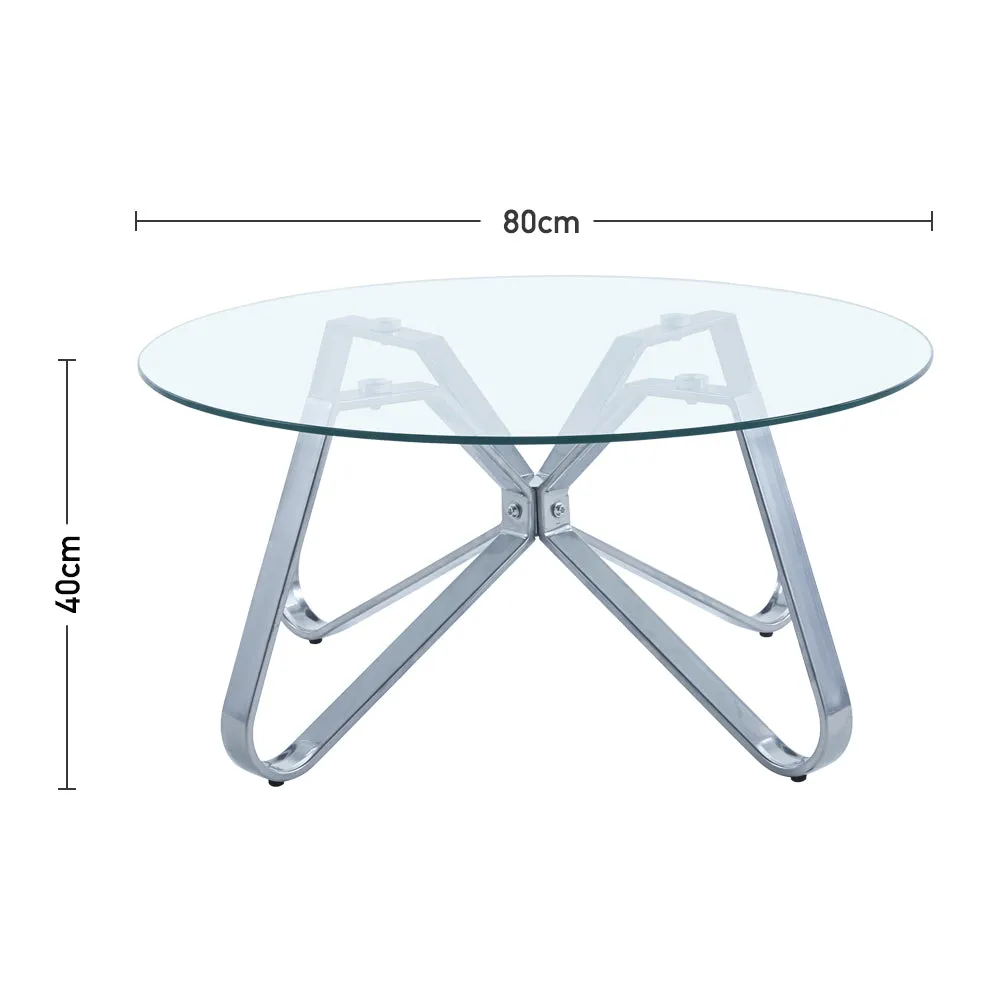 Round Coffee Table Glass Top Accent Table with Creative Metal Base