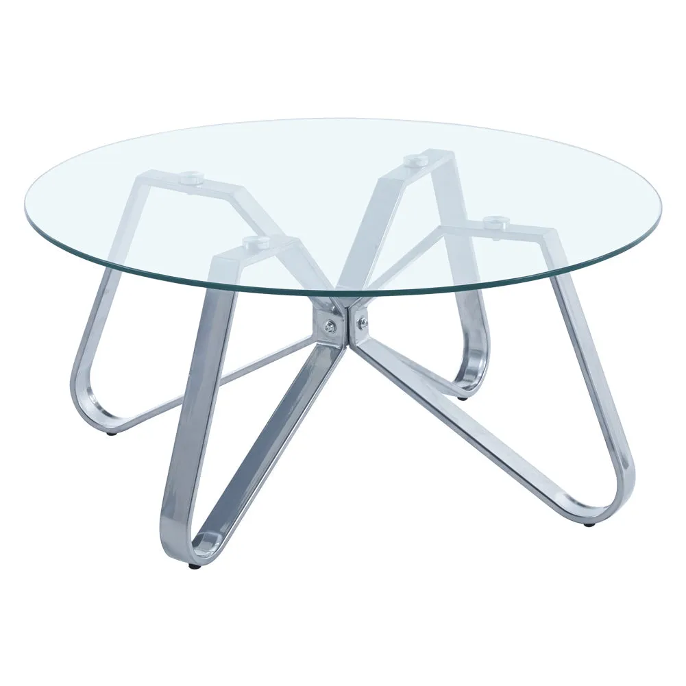 Round Coffee Table Glass Top Accent Table with Creative Metal Base