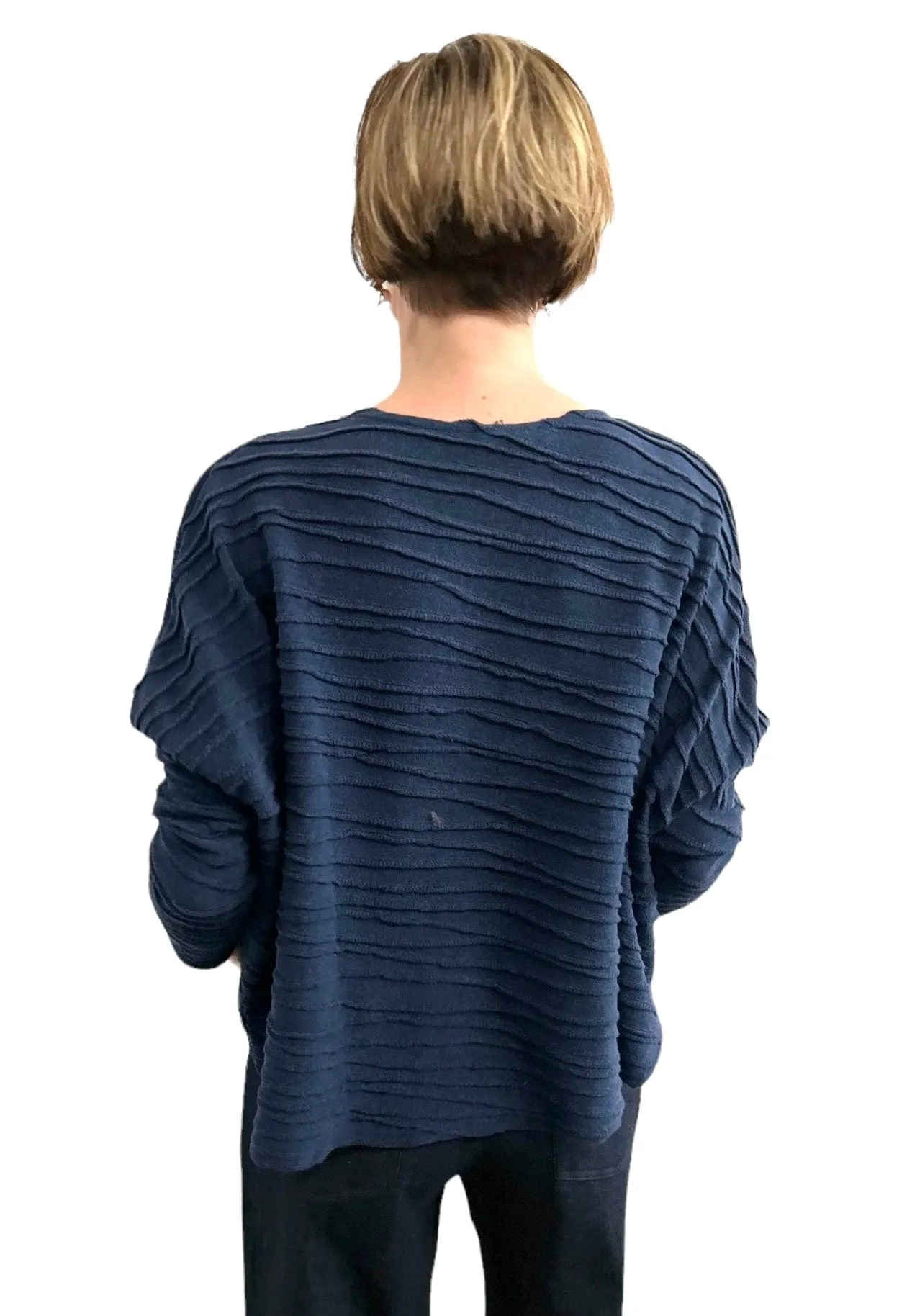 Round Neck Sweater Flare Cut Navy