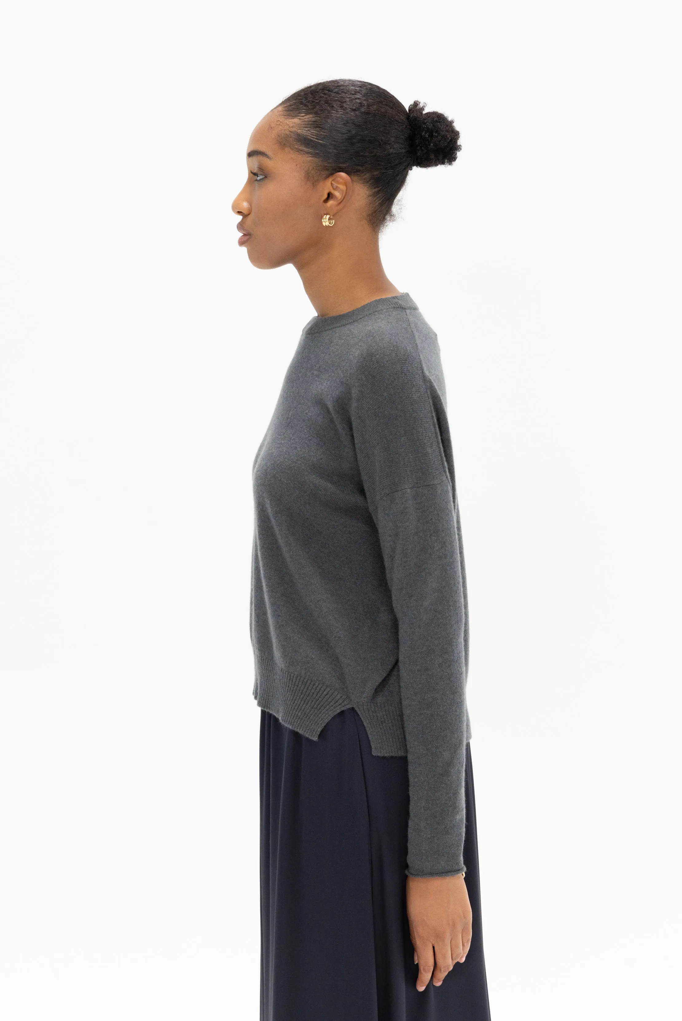 Round Neck Sweater, Gloomy Melange