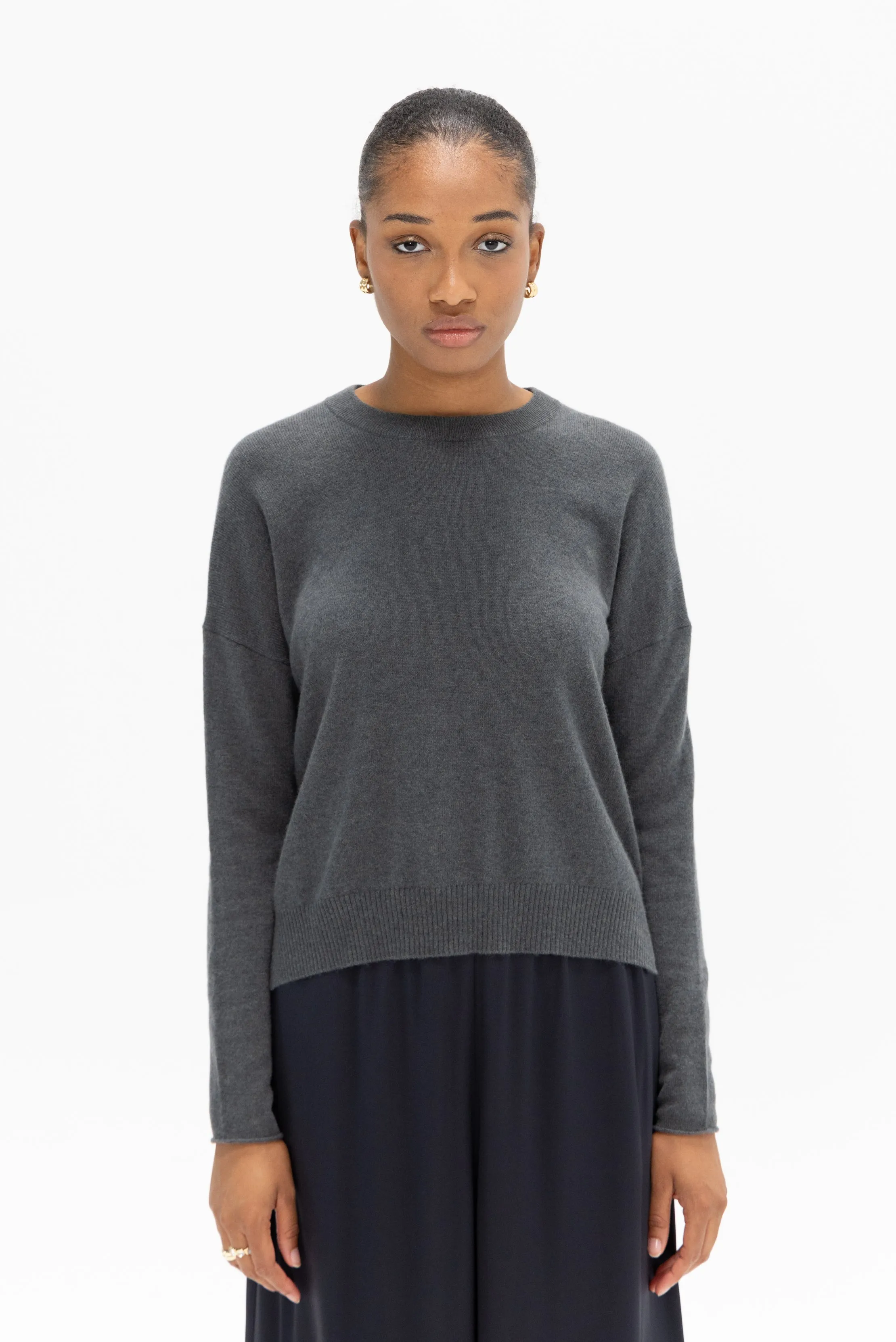 Round Neck Sweater, Gloomy Melange