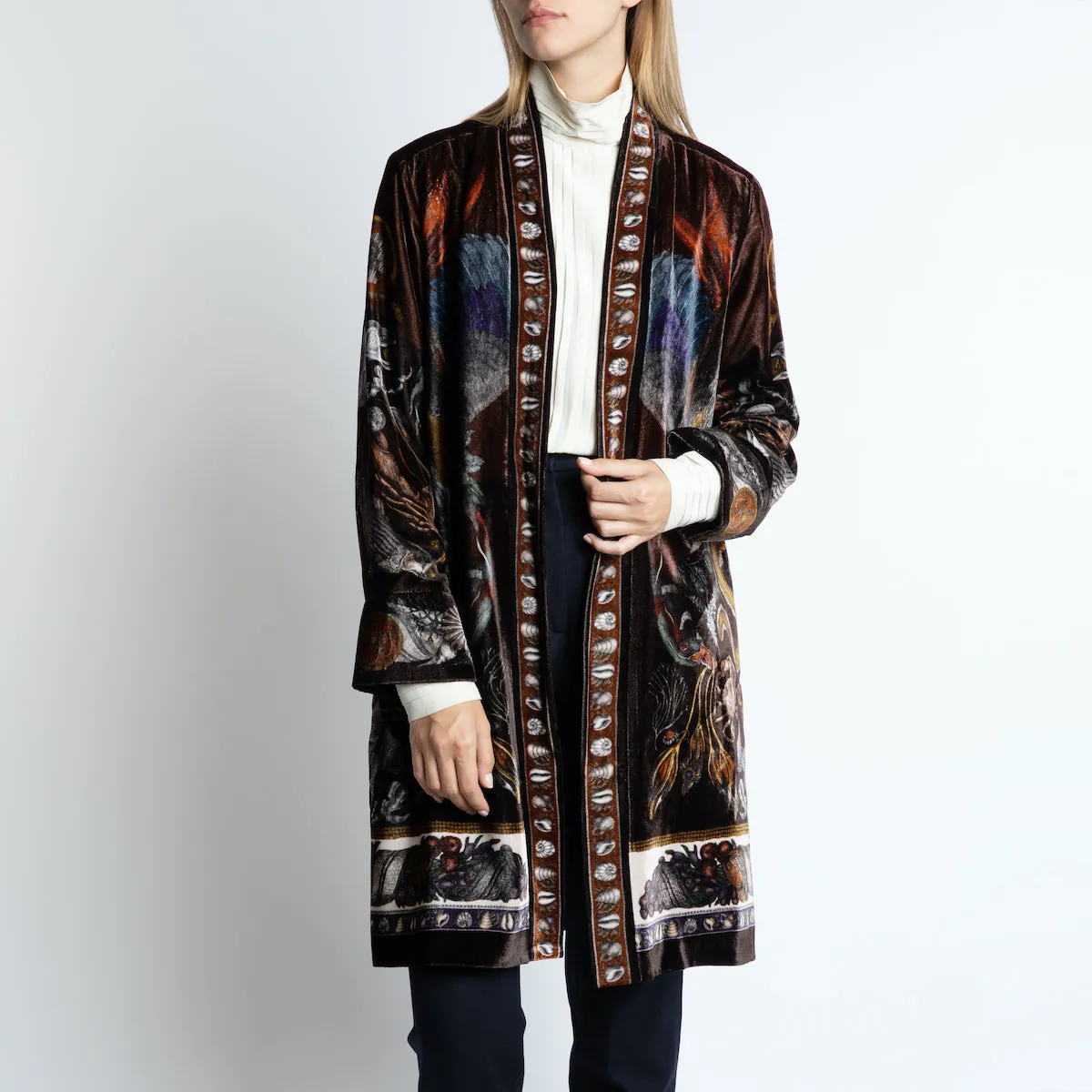 Sabina Savage "Neptune's Riches - The Treasures of Pompeii"  Silk Velvet Rosso/Mahogany Midi Jacket